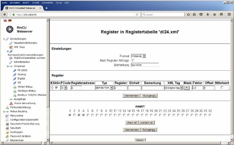 Register / Registers: Bezeichnet die Anzahl der Register die für die Messwertdarstellung benötigt werden.