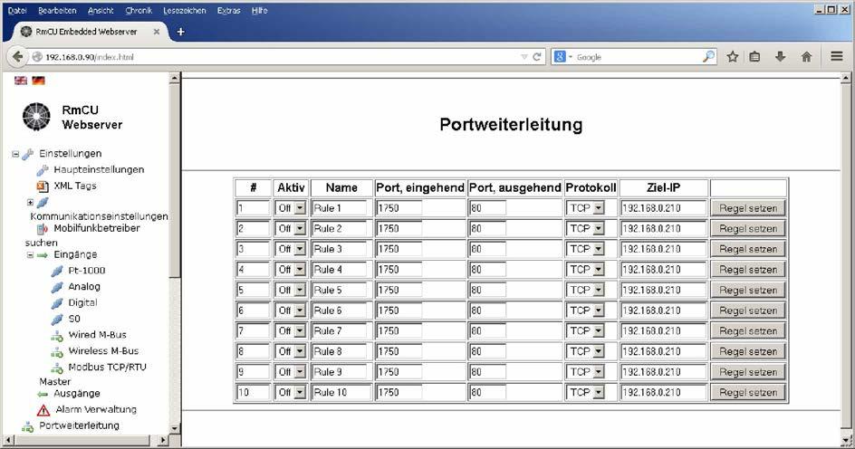 1.26 IP Portforwarding IP Portforwarding und IP Gateway RmCU kann als IP Router eingesetzt werden.