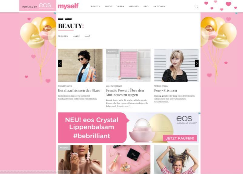 Umsetzungsbeispiel auf myself.de Homepage Takeover + Beauty Channel-Presenting by eos!