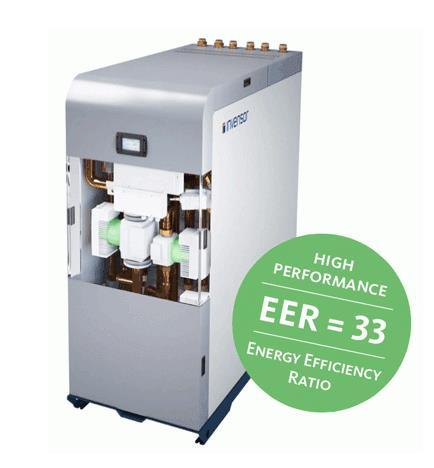 Die Energieeffizienz der Anlage wird in EER dargestellt. (EER = Energy Efficiency Ratio) Der EER der bei uns eingesetzten Invensor-Anlagen wird mit 33 angegeben.