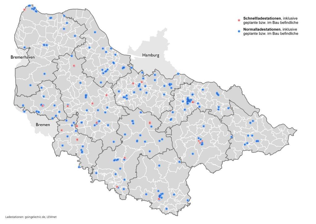 LADESTATIONEN IN DER REGION LÜNEBURG 248 Ladestationen* aus folgenden Quellen erfasst: GoingElectric (213) LEMnet (14 zusätzliche) Umfrage in