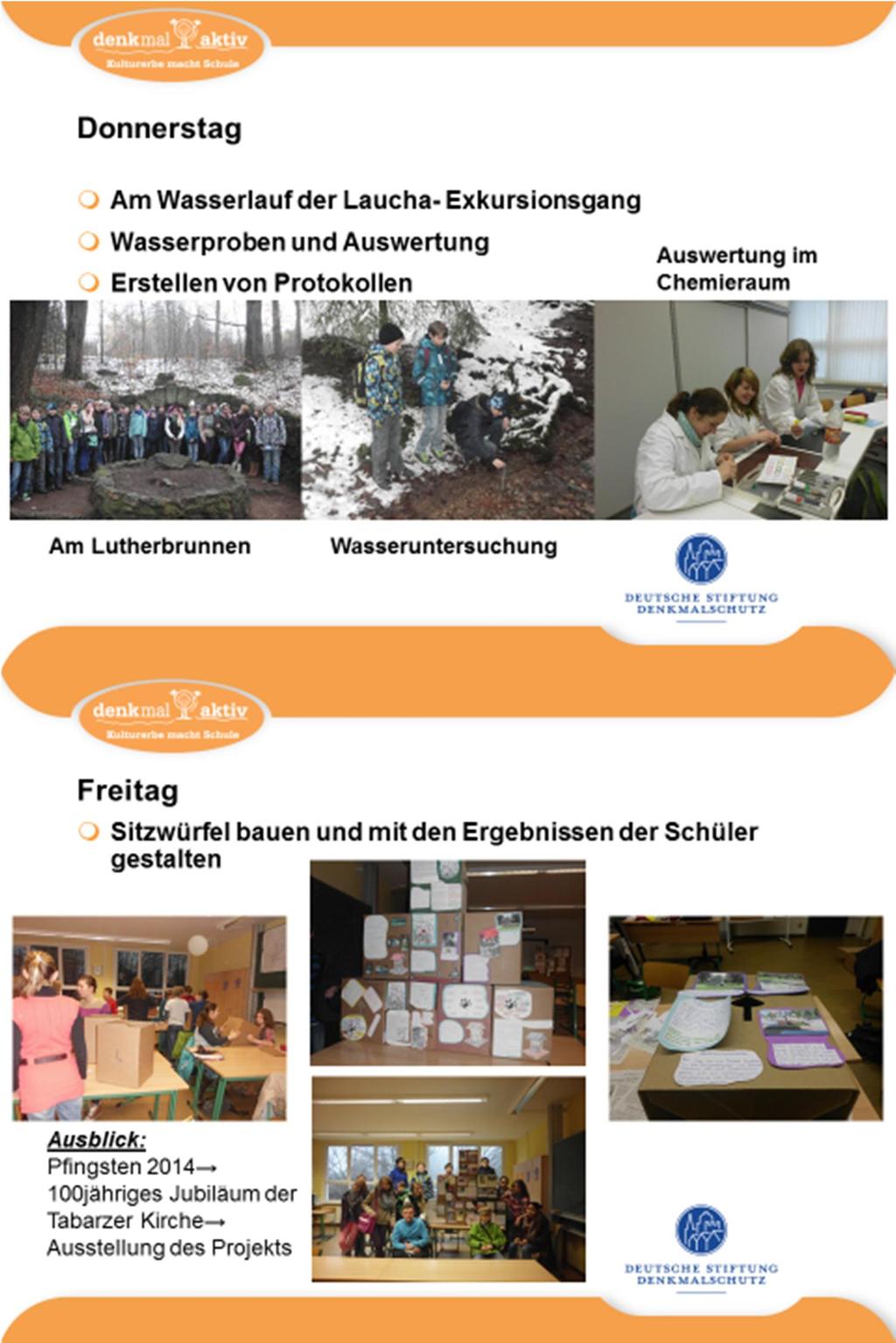 5 Vorgehensweise/ geplante Umsetzung Wichtige Projektphasen und "Meilensteine" September 2013: selbstständige Entdeckungsreise der Schüler in den Heimatgemeinden,erste Ergebnisse werden in einem