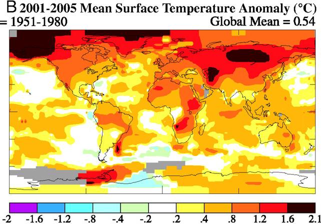 Temperaturänderung 2001/05 gegenüber 1951/80 Hansen, James et al. (2006) Proc. Natl.