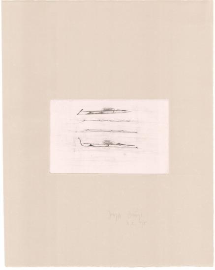 Taucherin, 1982 Art: A) Radierung auf Bütten weiß Größe: 42 x 31,5 cm Art: B) auf dünnem Papier, aufgewalzt auf Bütten, grau Größe: