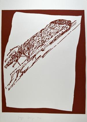 541 Hirsch auf Urschlitten, 1985 Art: Siebdruck auf Karton Größe: 89,7 x 62,7 cm Auflage: 180