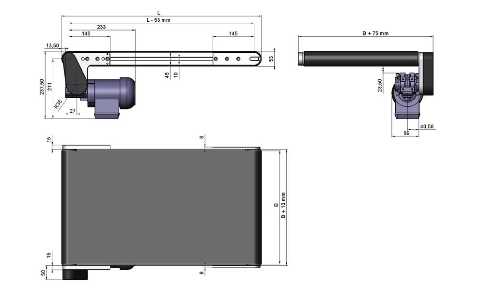Schneckengetriebemotor Breiten und Längen in 1mm Abstufung flexible Anbaumöglichkeiten mit Bosch- Profilsystem Laschen Aluminium eloxiert Rahmen