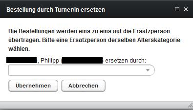 Meldephase fortgefahren werden kann, muss die gelbe Meldung angewählt werden. 11.1.1. Turner/in ersetzen / Rückgängig Turnerinnen und Turner, welche in der 1. und 2.