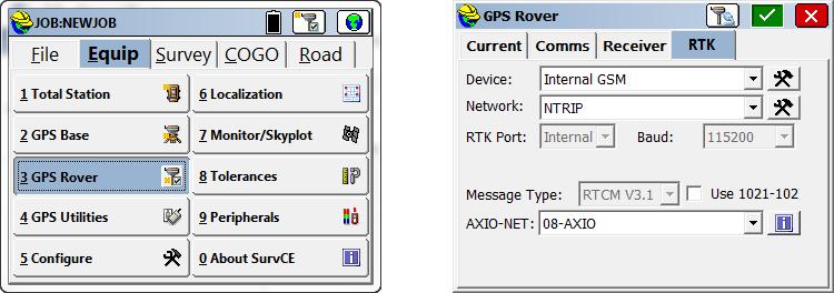 Konfiguration Carlson SurvCE Die Konfigurationsschritte im Überblick: Folgende Schritte sind bei der GPRS/NTRIP Konfiguration durchzuführen (Screenshots Carlson SurvCE): 1.