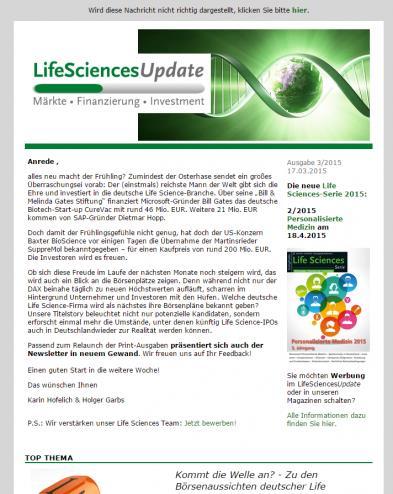 Ausgaben p.a. Life Sciences-Update (monatlich) Goingpublic.
