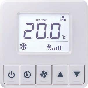 LCF Thermostat Das Fancoil-Raumthermostat dient zur individuellen Temperatursteuerung in Wohn-, Industrie- und Geschäftsräumen. Es ist für Gebläsekonvektoren mit 2- und 4-Rohrsystemen ausgelegt.