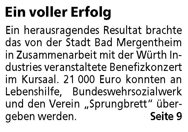 21 000 Euro konnten an Lebenshilfe, Bundeswehrsozialwerk und den Verein "Sprungbrett" übergeben werden.