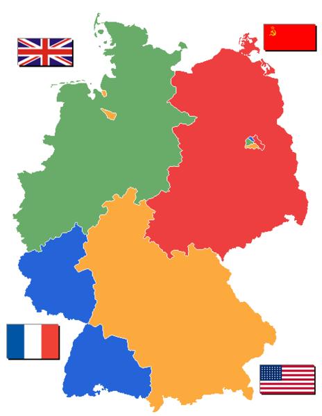 1945 1949 («Kein Deutschland viele Deutsche») Vier Besatzungszonen Potsdamer Abkommen (1945) u.a.: Umsiedlung von Deutschen aus dem (Süd-) Osten größte Einwanderungswelle in der deutschen Geschichte (ca.