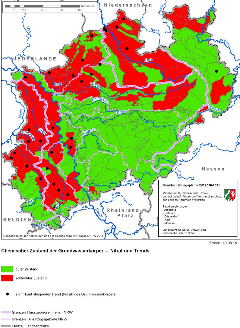 Ausgangssituation NRW 120 von 275 Grundwasserkörper im schlechten chemischen Zustand (ca.