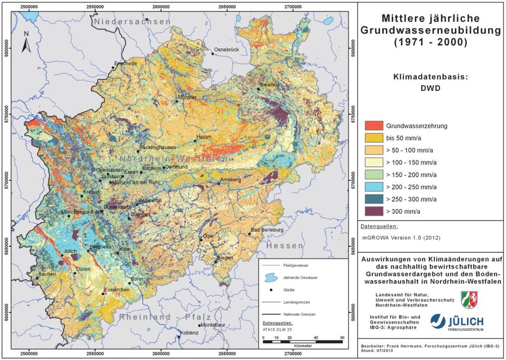 Weiterentwicklungen in GROWA+ NRW 2021: aktuelle / verbesserte Eingangsdaten: Landnutzung Aktualisierte Bodenkarte Satellitendaten zur Versiegelung Klimadaten Dränagen / Dränpotenzialkarten