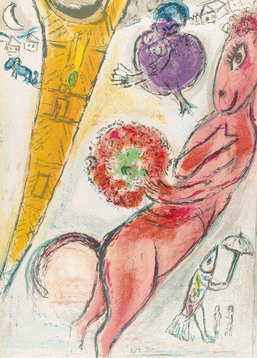 6 von 19 5 10244 Marc Chagall 1954 52 x 42 x 3 / 38 x 27 x 1 89,00 950,00 Der Eiffelturm mit dem Esel Der Eiffelturm