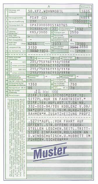 Fahrzeugdaten Fahrzeugschein bis 01.10.2005 Fahrzeugschein ab 01.10.2005 Hinweise Typ und Ausführung Ziffer 3 D.1 / D.2 Leistung Ziffer 7 P.