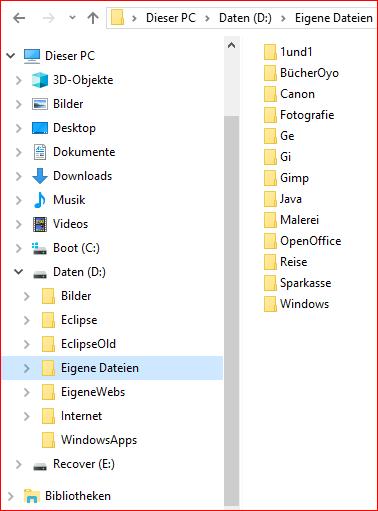 2.Datei Ordnung Windows organisiert für jeden Benutzer eine Verwaltungsstruktur, Daten und System sind hier vereint.