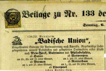 Mi. Nr. 2a Zeitungen ZEITUNGEN Absender : Aus Karlsruhe. Ziel:? Marke : Mi. Nr. 2a Datum: 1851.