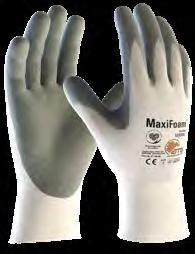 Nitril-Schaum auf nahtlosem Nylon-Strickhandschuh für Atmungsaktivität und hohe Flexibilität. Artikel-Nr. 34-800 34-00 Beschichtung Handfläche Handfläche Farbe grau/weiss grau/weiss Länge (Gr.