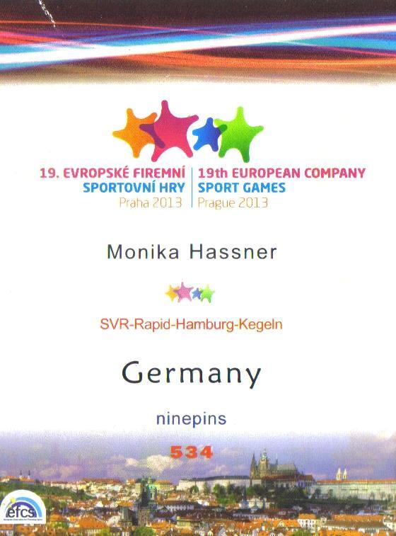 Kurzer Bericht über die ECSG in Prag Die Goldene Stadt Prag hatte zu den 19. Europäischen Betriebssportmeisterschaften vom 19. bis 23. Juni 2013 eingeladen und viele, viele kamen. Über 7.