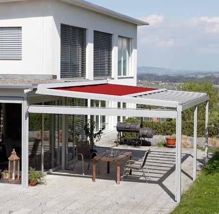 Der vorstehende Dachabschluss schützt Sie dabei auch bei geringen Platzverhältnissen ideal vor Sonne, Wind und Wetter und sorgt dafür,