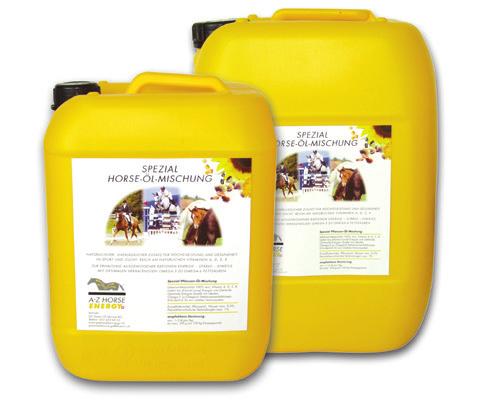 Dosierung Dosierung von Spezial Horse-Öl-Mischung 1 dl (ca. 90 g) zur Sicherstellung des Bedarfs an mehrfach ungesättigten Fettsäuren Omega-3 und Omega-6.