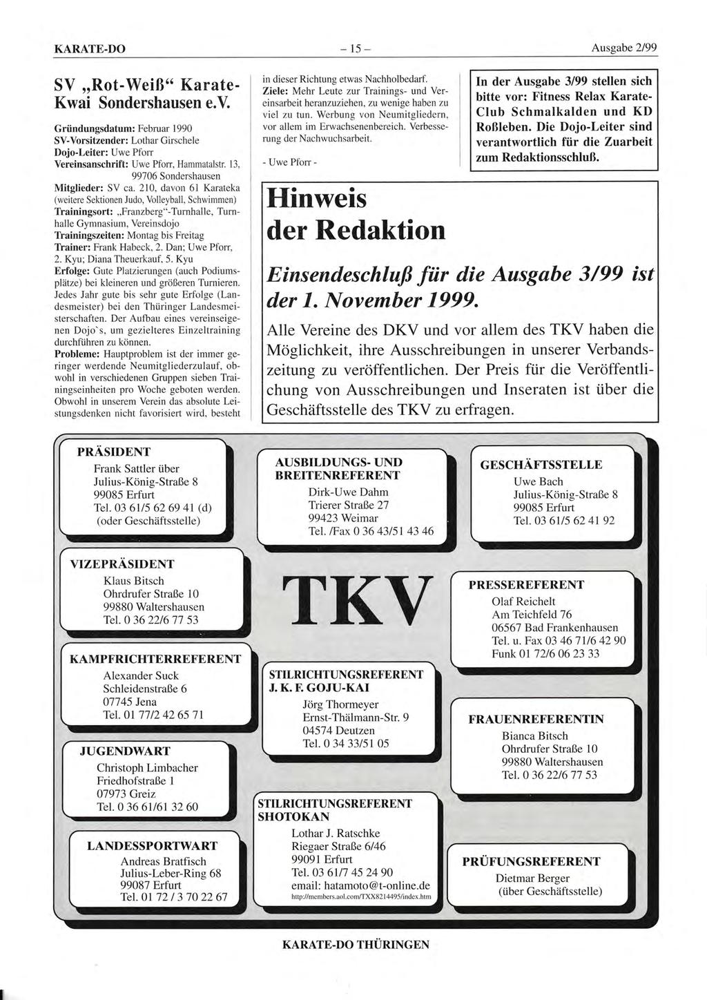 KARATtr.DO - 15 - Ausgabe 2199 SV,,Rot-Weißt5 Karate- Kwai Sondershausen e.v.