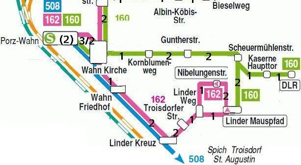 Maßnahmen: ÖPNV Köln - Linientausch 160 DLR 06 44-09 04 20 (30 ) 09 04-18 24 40