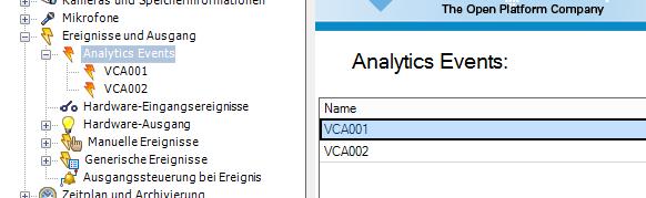 Beispiel: Milestone mit 3x IP-VCA: 4. IP-VCA erhält Index 1 -> Ausgabe an Milestone VCA001 (Ereignisfeld 1) bis VCA006 (Ereignisfeld6) 5.