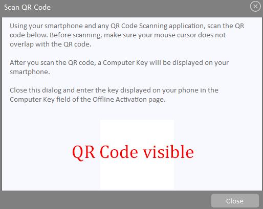Offline-Aktivierung mit Ihrem Smartphone Sie können die Offline-Aktivierung mit Ihrem Smartphone durchführen: Drücken Sie den Button Scan QR Code.