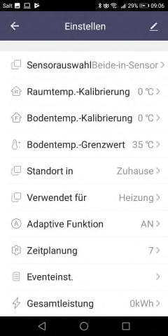 Grundeinstellung 1 Sensorauswahl Bodensensor zur reinen Fussbodentemp.-Steuerung Raum-in-Sensor zur reinen Fussbodentemp.-Steuerung Beide-in-Sensor Raumtemp.-Steuerung mit Fussbodentemp.