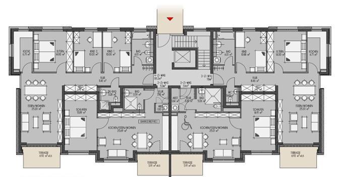 Dachgeschoss 10 Wohnungen 767 m²