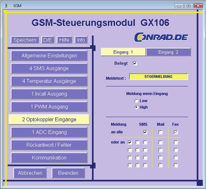Starten Sie die GSM Steuerungsmodul Software Softwareeinstellung