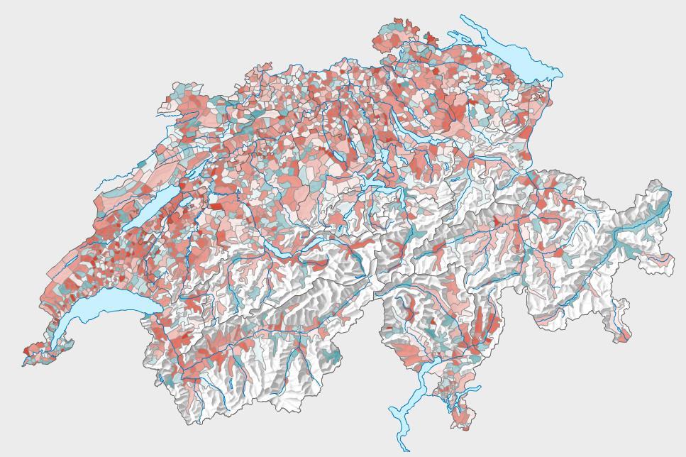Räumliche Entwicklung von 1990-2015 Gesamtschweizerisch seit 1990: Abnahme der Familien (-4.