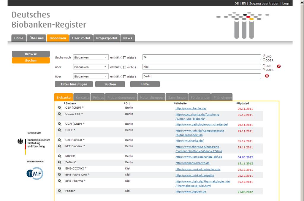 Deutsches Biobanken-Register (DBR-UP) Bsp.