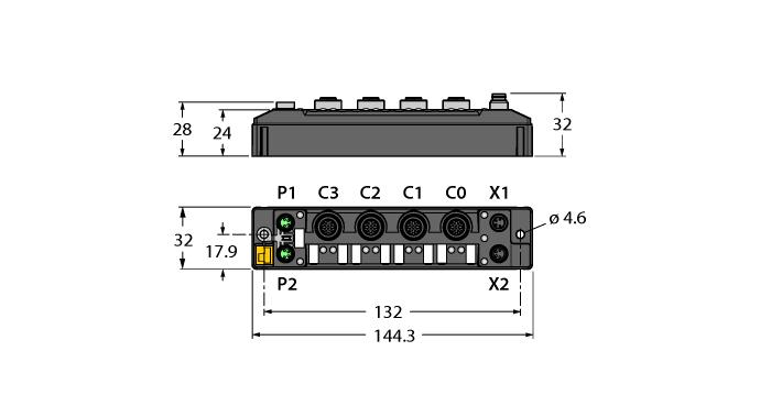4-poliger M8 Steckverbinder zur Spannungsversorgung Jeder Kanal frei wählbar für Spannung, Strom, RTD, Widerstand oder Messbereiche: Spannung: +/-500mV, +/-100mV, +/-50mV, +/-1V, 0 / 1-5V, +/-10V, 0