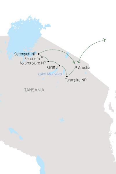 Während dieser Safari besuchen Sie die Höhepunkte Nordtansanias: den Tarangire Nationalpark, den berühmten Ngorongoro Krater und die weiten Ebenen der Serengeti, wo sich saisonal bis zu zwei