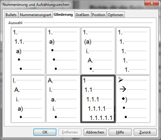 4.5 Nummerierung und Aufzählung (ist hier schon vorformatiert) Nummerierungen zuweisen Mit der Maus vor/hinter/in die erste Überschrift klicken, der Cursor blinkt nun dort Gliederung numerisch