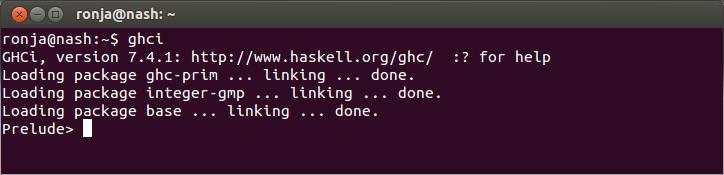 A. Kochbuch 4. GHCi öffnen in der Eingabezeile der Shell ghci eintippen, -Taste drücken. Der Haskell- Interpreter öffnet sich direkt in der Shell und ist bereit Eingaben entgegenzunehmen (Abb. A.5).