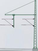 74105 Mittelmast. Gittermast und zwei Ausleger aus Metall. Beide Ausleger elektrisch getrennt. Sockel mit Befestigungsschraube und Steckverbindung sowie zusätzlicher Halterung am C-Gleis. Höhe 100 mm.