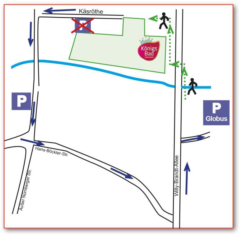 Vor dem Wettkampf Anfahrt / Parken Wir empfehlen den im Lageplan eingezeichneten Globus-Parkplatz zu benutzen, der kurze Laufweg zum Königsbad wird ausgeschildert sein.