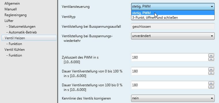 3.2.7.1 Parameterfenster Ventil HEIZEN stetig, PWM Diese Parameter erscheinen, wenn im Parameter Ventilansteuerung die Option stetig, PWM ausgewählt wurde.