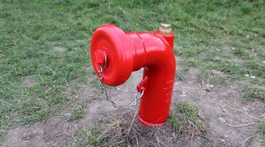 Im Anschluss und gerade rechtzeitig für die Feuerwehrübung erhielt der Brunnen einen neuen, knallig leuchtenden Hydranten, dessen