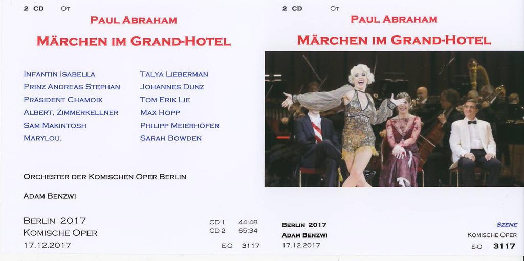 Woche-2018-01-N Details: http://www.euro-opera.de/woche-1801-l.html Abraham - Märchen im Grand-Hotel - 2017 Berlin dir Benzwi 3117,01 20.10 Oper Komische Oper Berlin Aufzeichnung vom 17.12.