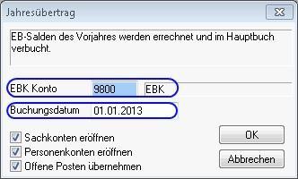 Wenn man lieber mit der EB-Übernahme wartet, bis im bisherigen (alten) Jahr keine Buchungen mehr durchzuführen sind und erst dann wird die EB Übernahme gestartet, ist dies genauso möglich.