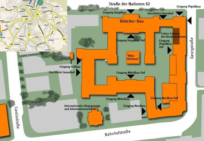 Hinweise zur Anreise Das Alte Heizhaus liegt nur ca. 50m vom Chemnitzer Hbf entfernt im Innenhof des Universitätsteils Straße der Nationen.