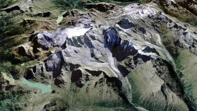 Abbildung 10: Morteratschgletscher um 1850, Animation Abbildung 11: Morteratschgletscher heute, Satellitenbild c) Wäre es schlimm, wenn alle Gletscher