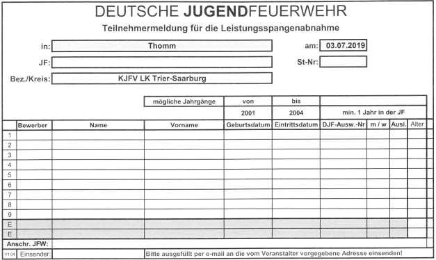 Anmeldung zur Leistungsspange beim 19. Zeltlager des LK Trier-Saarburg vom 29. Juni bis zum 07.