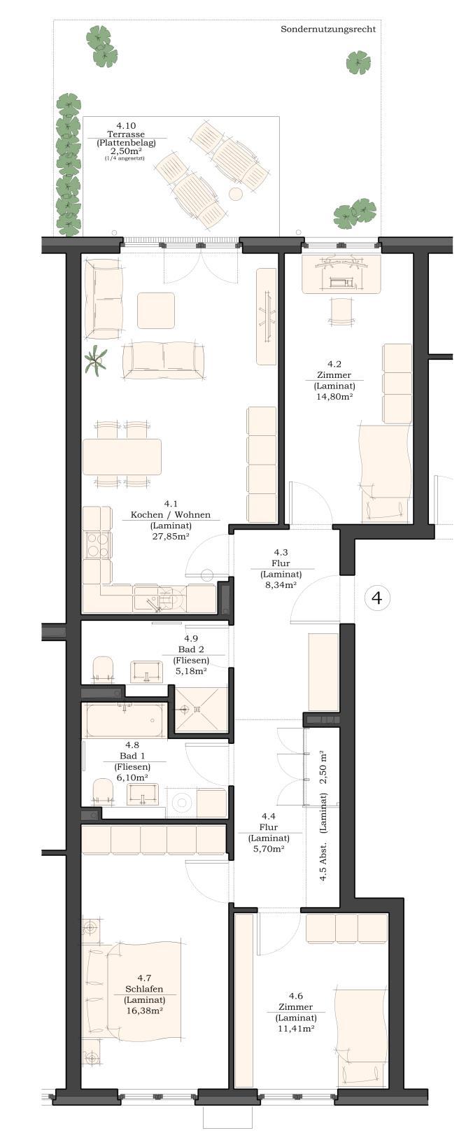 Grundriss der 4-Zimmer-Wohnung