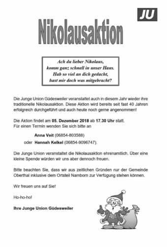 Oberthal - 21 - Ausgabe 47/2018 Aktive Senioren Güdesweiler Wegen eines Trauerfalles fallen bis auf weiteres alle Kaffeenachmittage sowie die für den 09.12.2018 geplante Weihnachtsfeier aus.